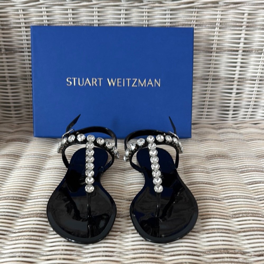 Stuart Weitzman Jaide Round Black Jelly Sandals with Crystals Size 8 NWT
